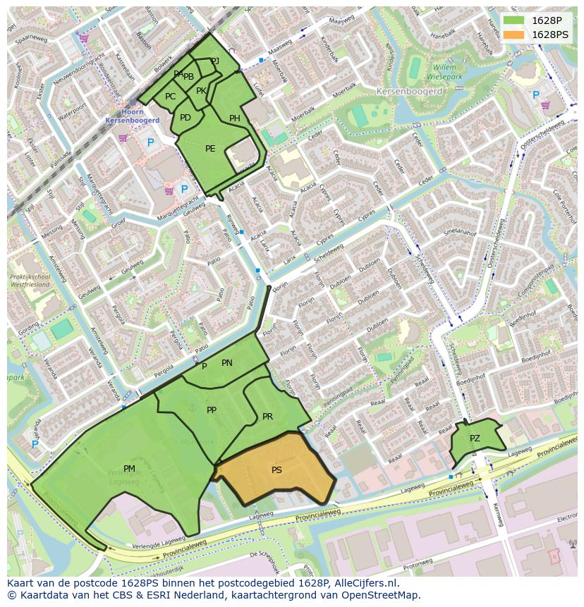 Afbeelding van het postcodegebied 1628 PS op de kaart.