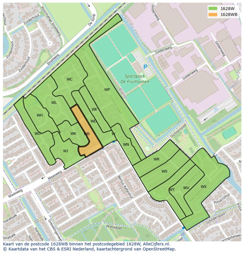 Afbeelding van het postcodegebied 1628 WB op de kaart.