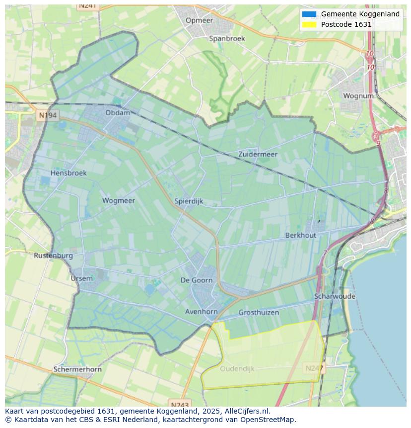 Afbeelding van het postcodegebied 1631 op de kaart.