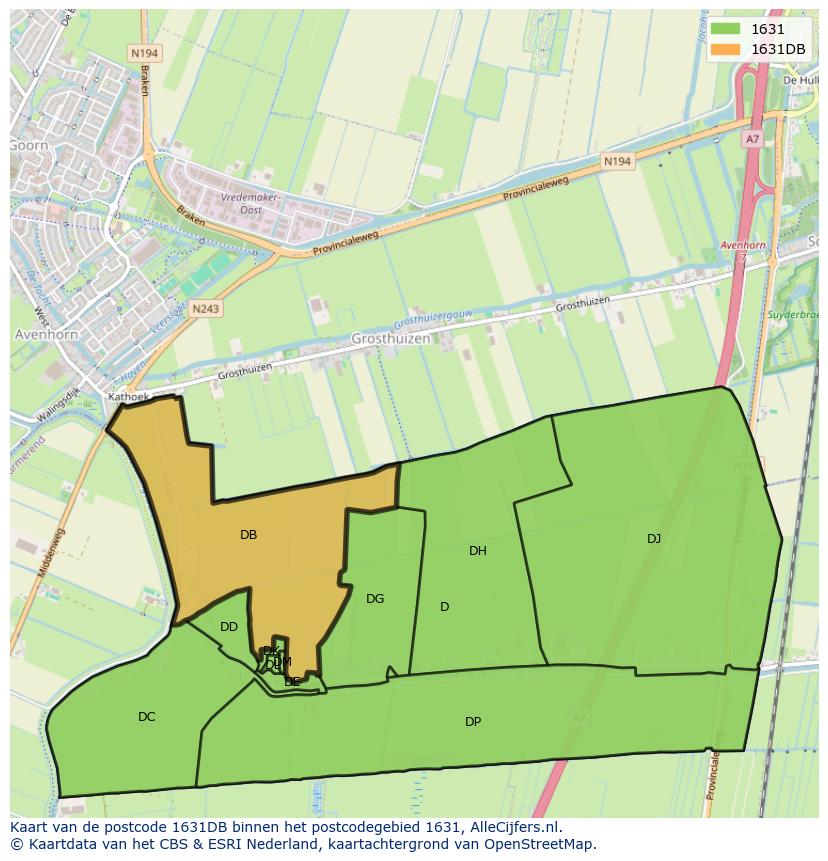 Afbeelding van het postcodegebied 1631 DB op de kaart.