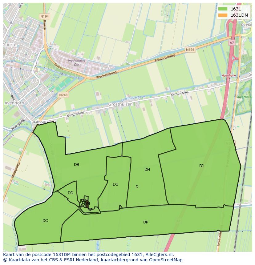 Afbeelding van het postcodegebied 1631 DM op de kaart.