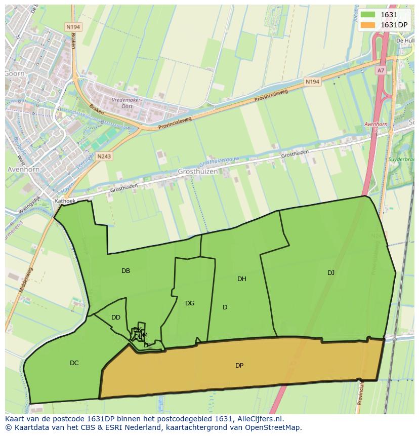 Afbeelding van het postcodegebied 1631 DP op de kaart.