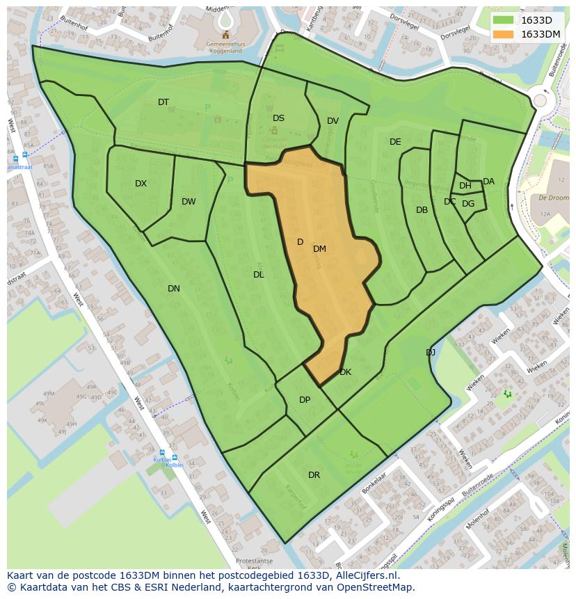 Afbeelding van het postcodegebied 1633 DM op de kaart.