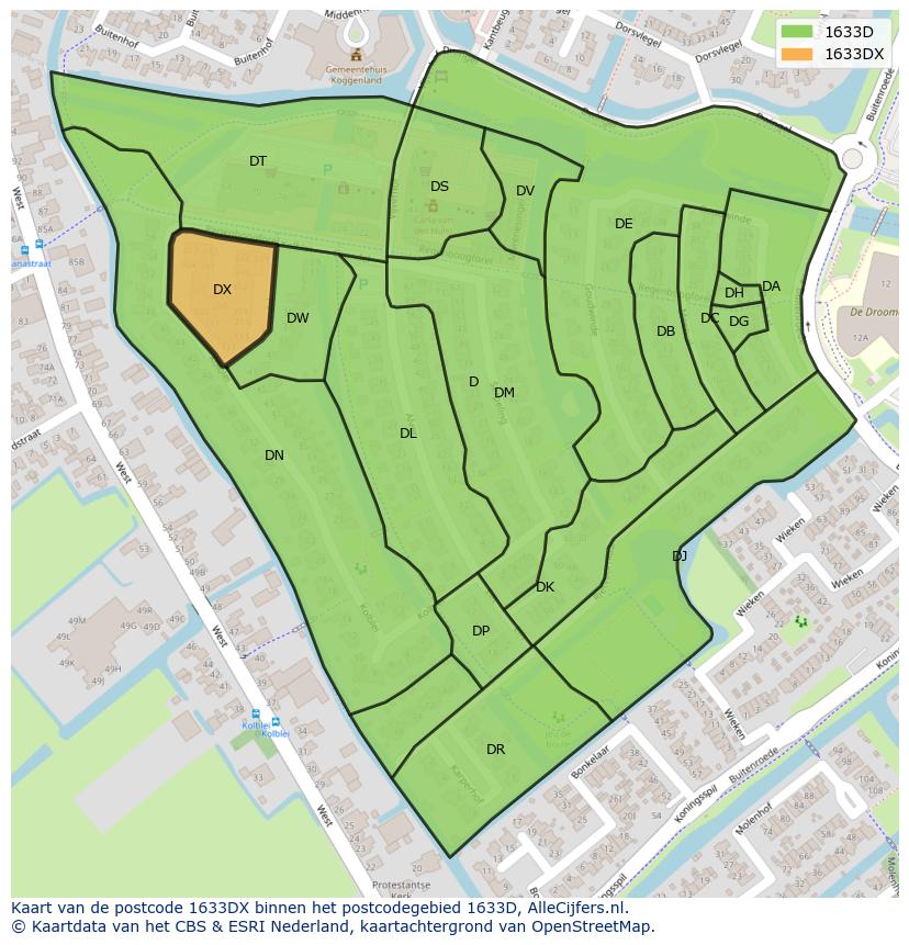 Afbeelding van het postcodegebied 1633 DX op de kaart.