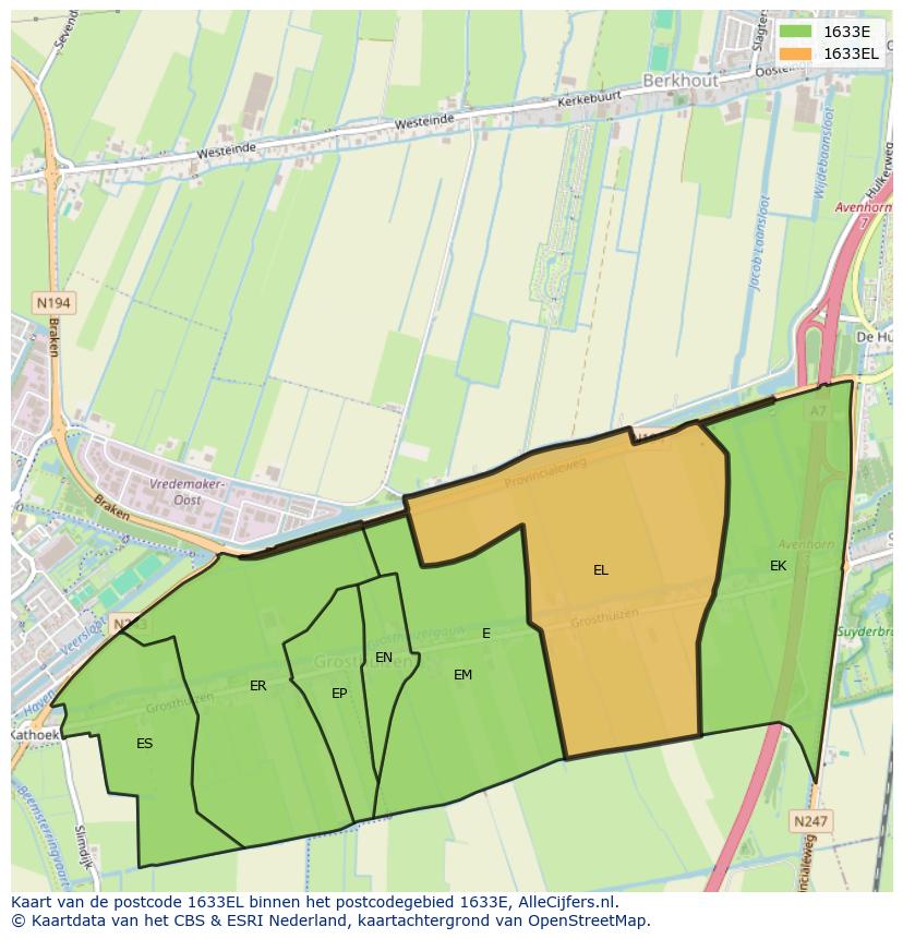 Afbeelding van het postcodegebied 1633 EL op de kaart.