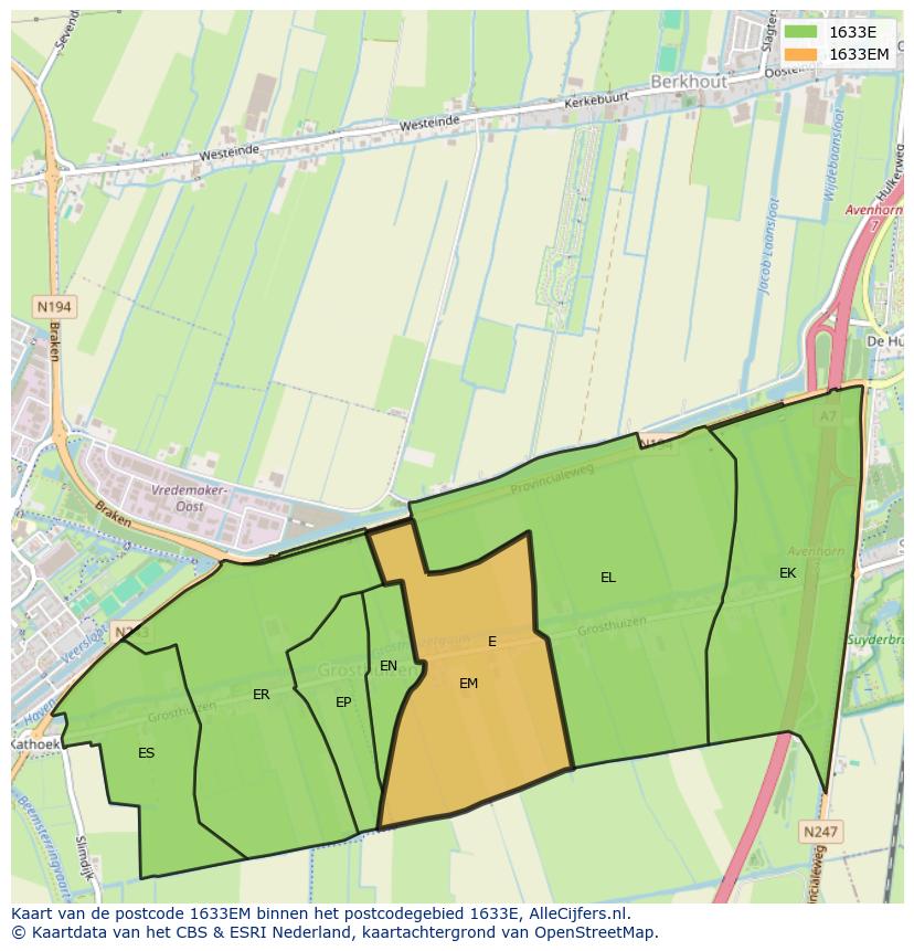 Afbeelding van het postcodegebied 1633 EM op de kaart.