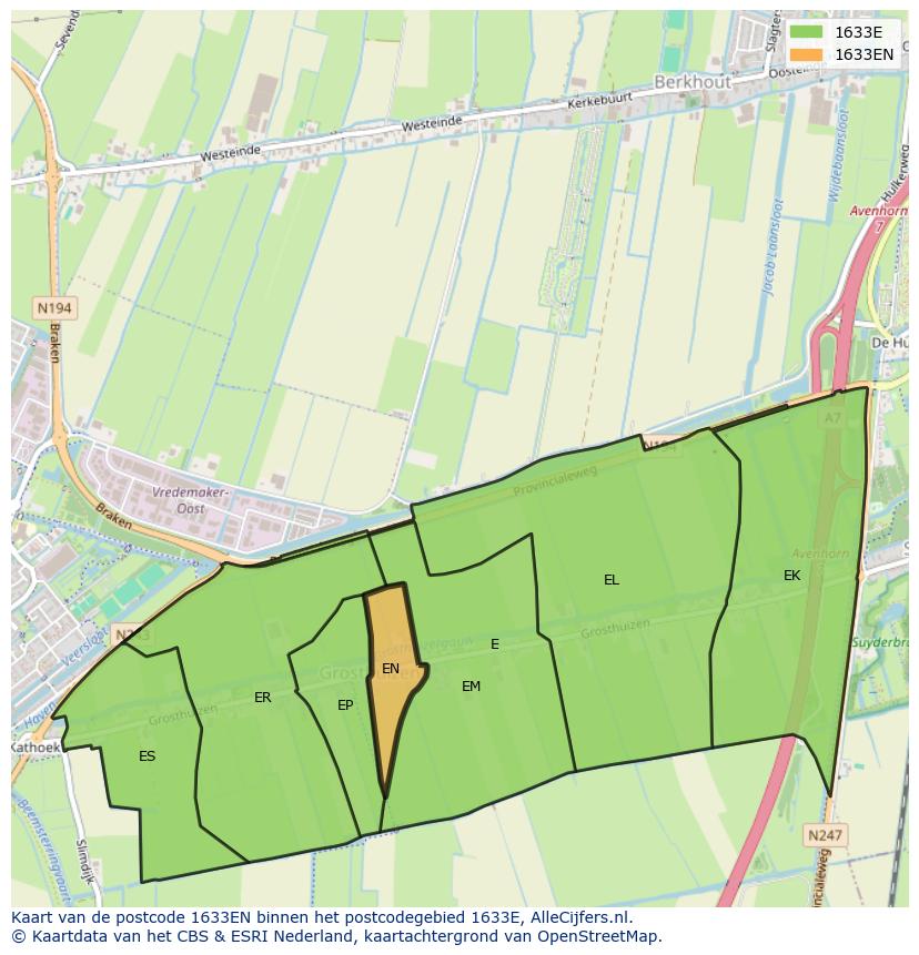 Afbeelding van het postcodegebied 1633 EN op de kaart.