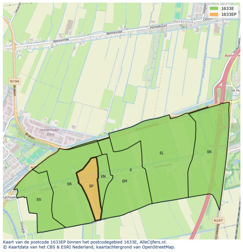 Afbeelding van het postcodegebied 1633 EP op de kaart.