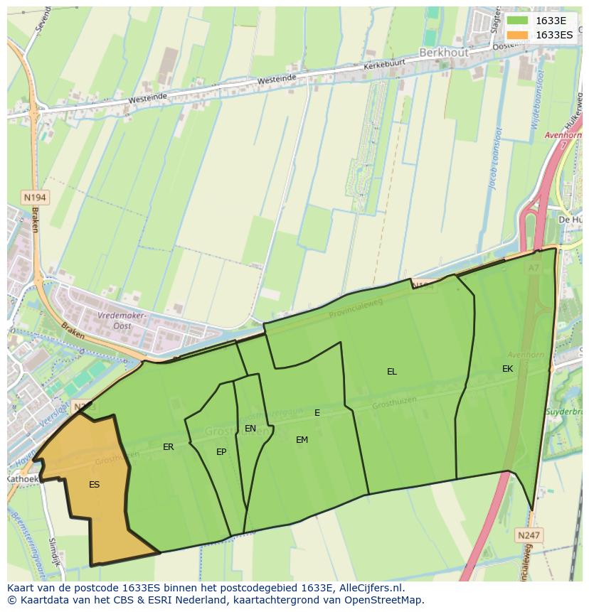 Afbeelding van het postcodegebied 1633 ES op de kaart.