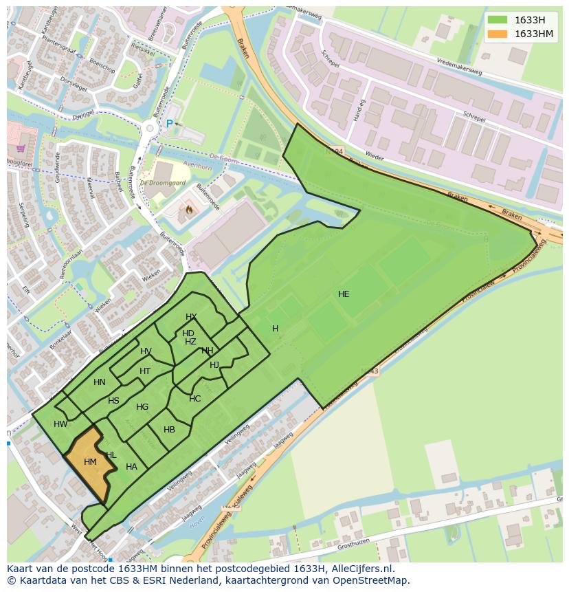 Afbeelding van het postcodegebied 1633 HM op de kaart.