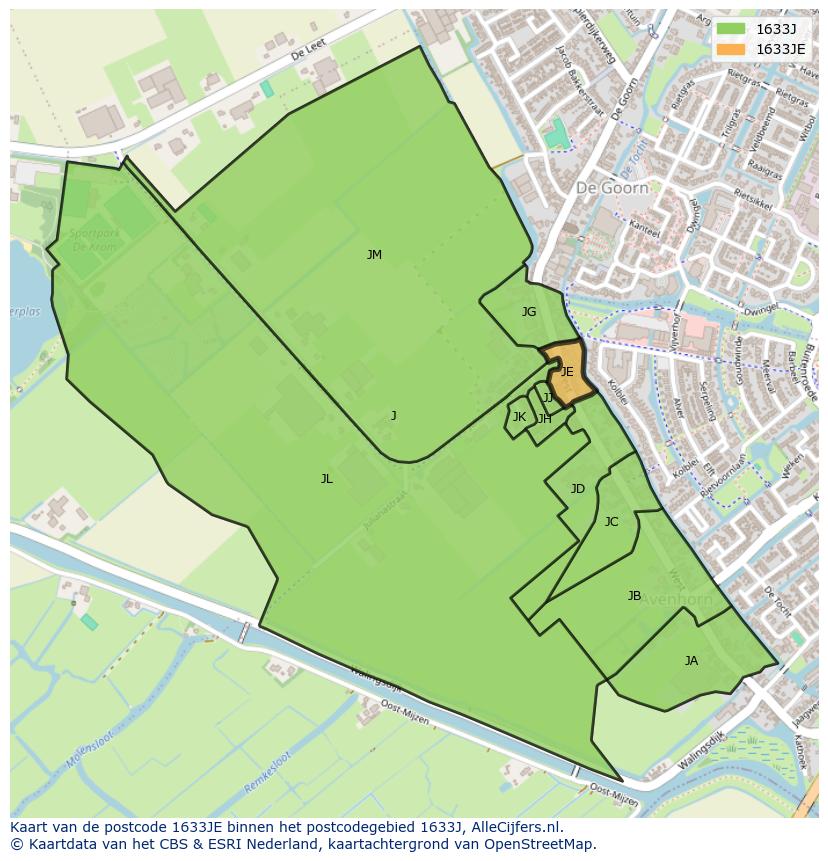 Afbeelding van het postcodegebied 1633 JE op de kaart.