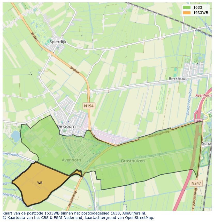 Afbeelding van het postcodegebied 1633 WB op de kaart.