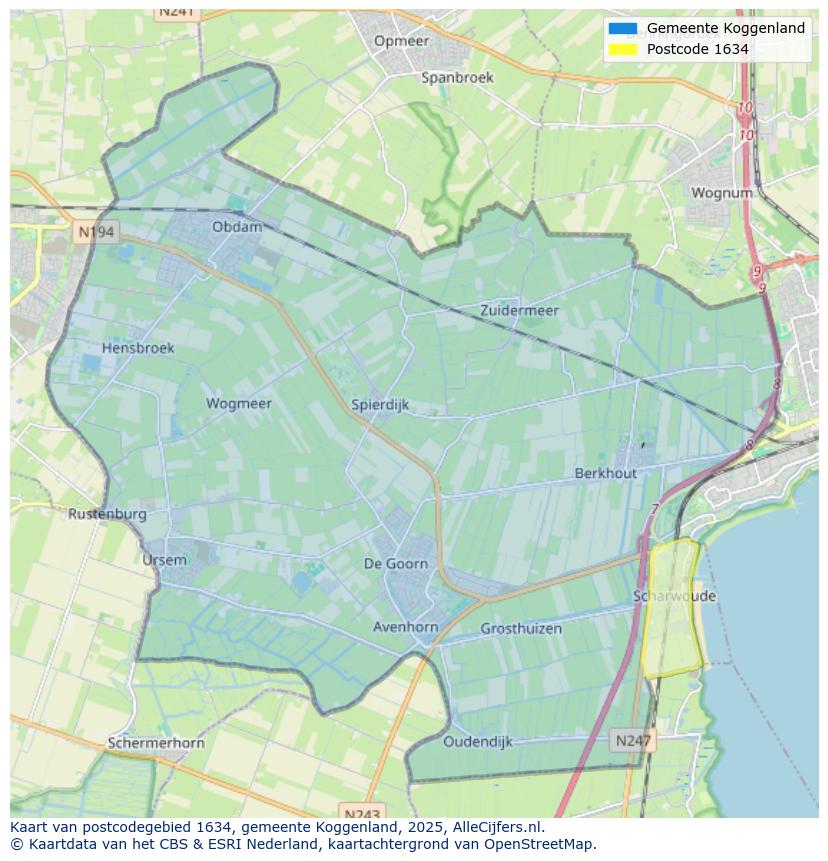 Afbeelding van het postcodegebied 1634 op de kaart.