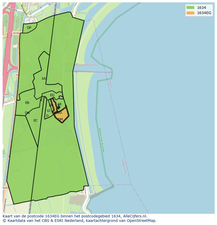 Afbeelding van het postcodegebied 1634 EG op de kaart.