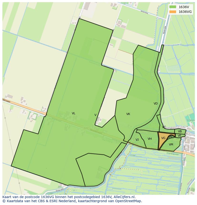 Afbeelding van het postcodegebied 1636 VG op de kaart.