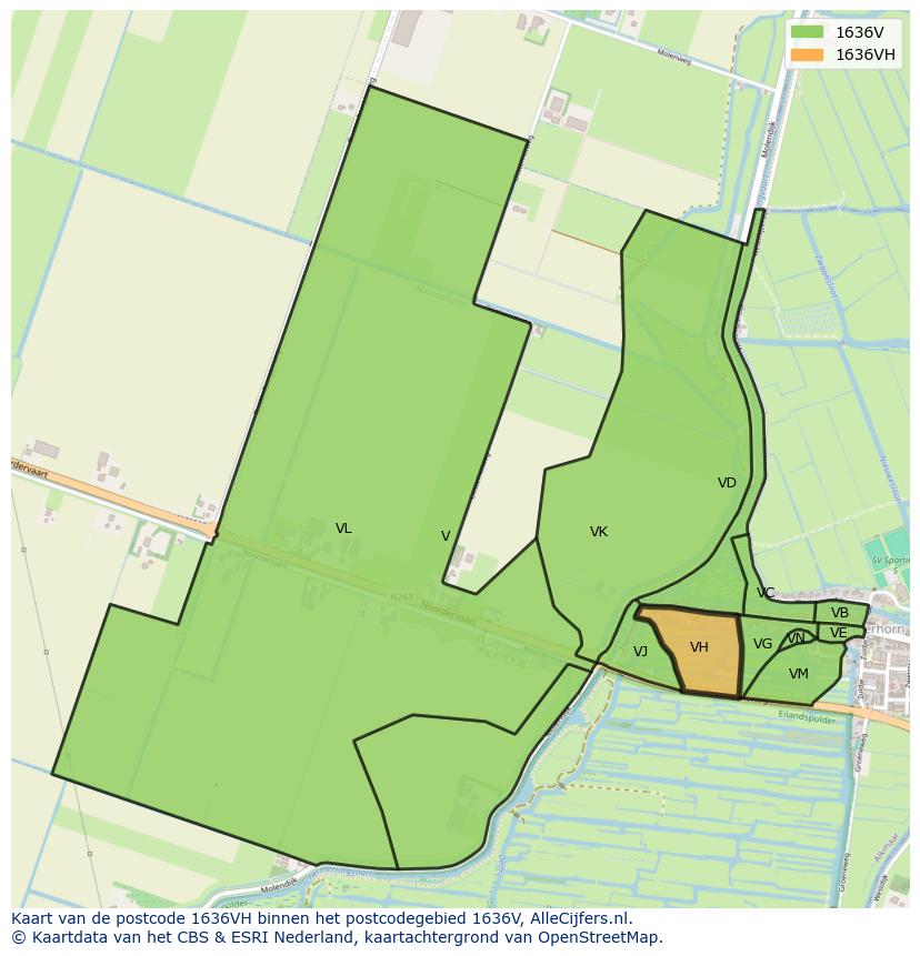 Afbeelding van het postcodegebied 1636 VH op de kaart.