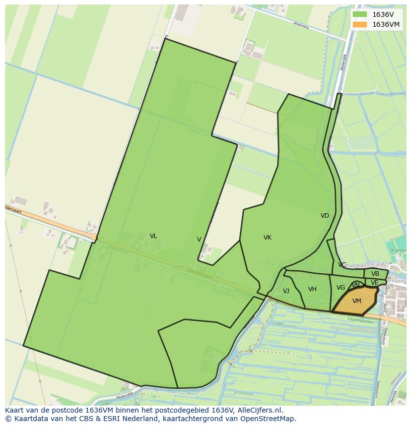 Afbeelding van het postcodegebied 1636 VM op de kaart.