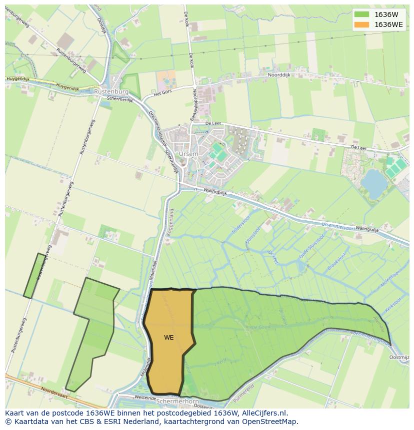 Afbeelding van het postcodegebied 1636 WE op de kaart.