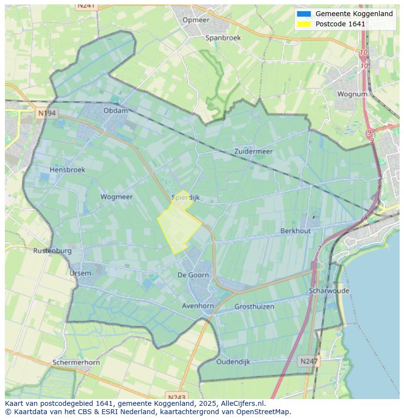 Afbeelding van het postcodegebied 1641 op de kaart.