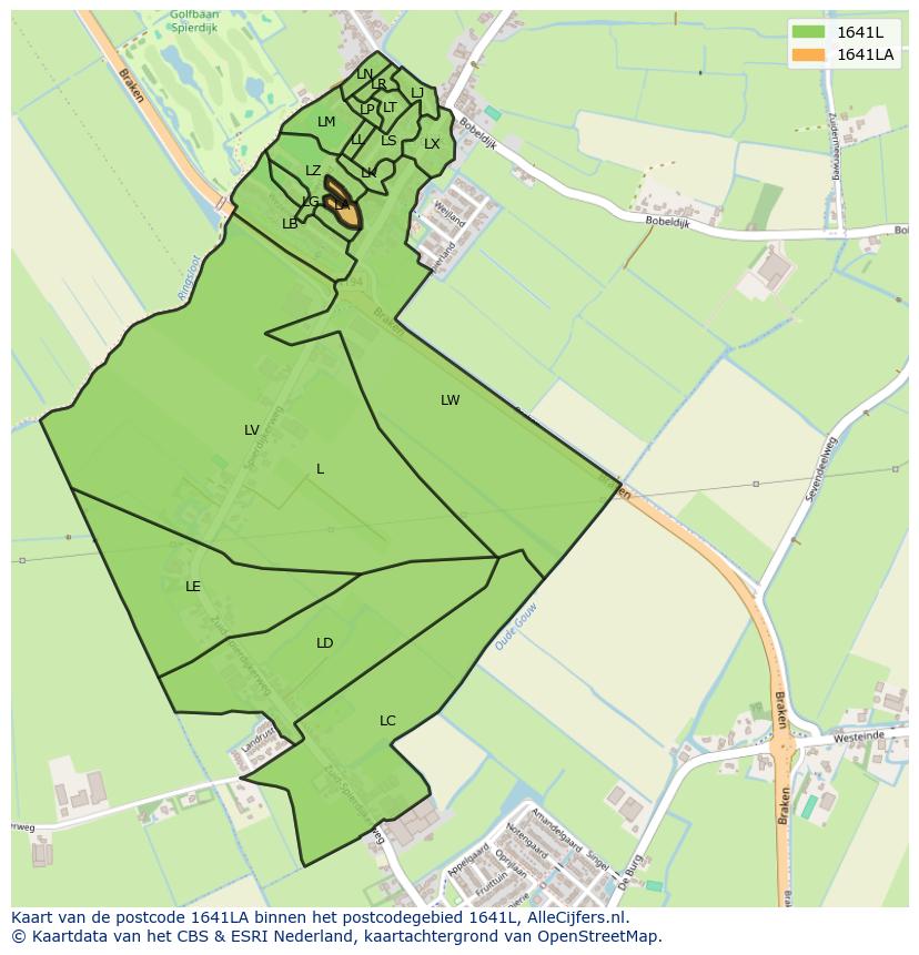 Afbeelding van het postcodegebied 1641 LA op de kaart.
