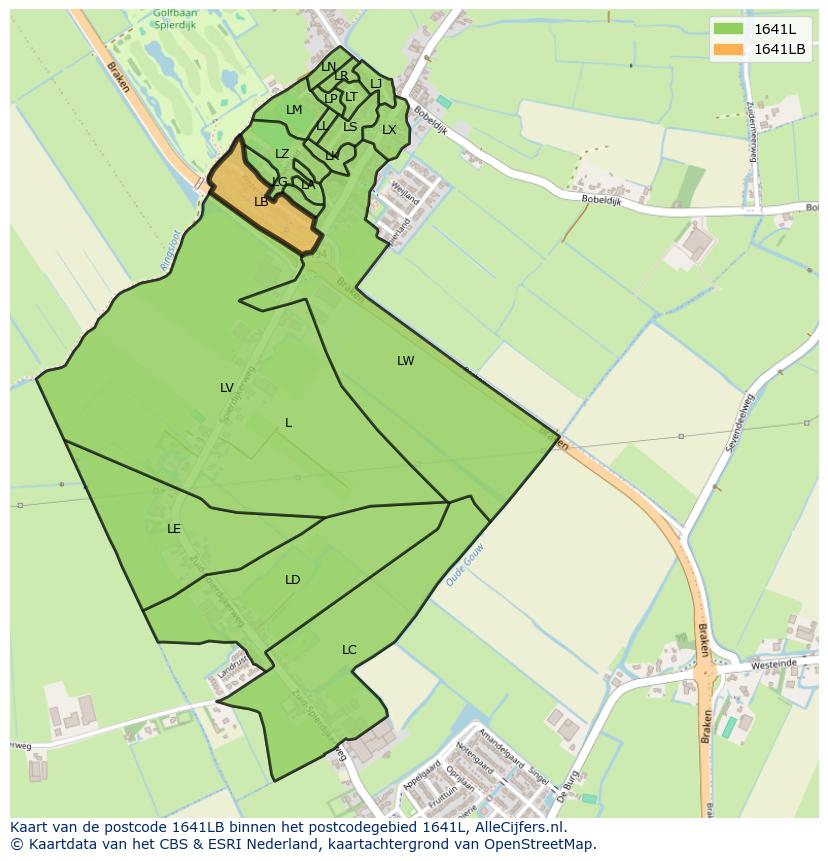 Afbeelding van het postcodegebied 1641 LB op de kaart.