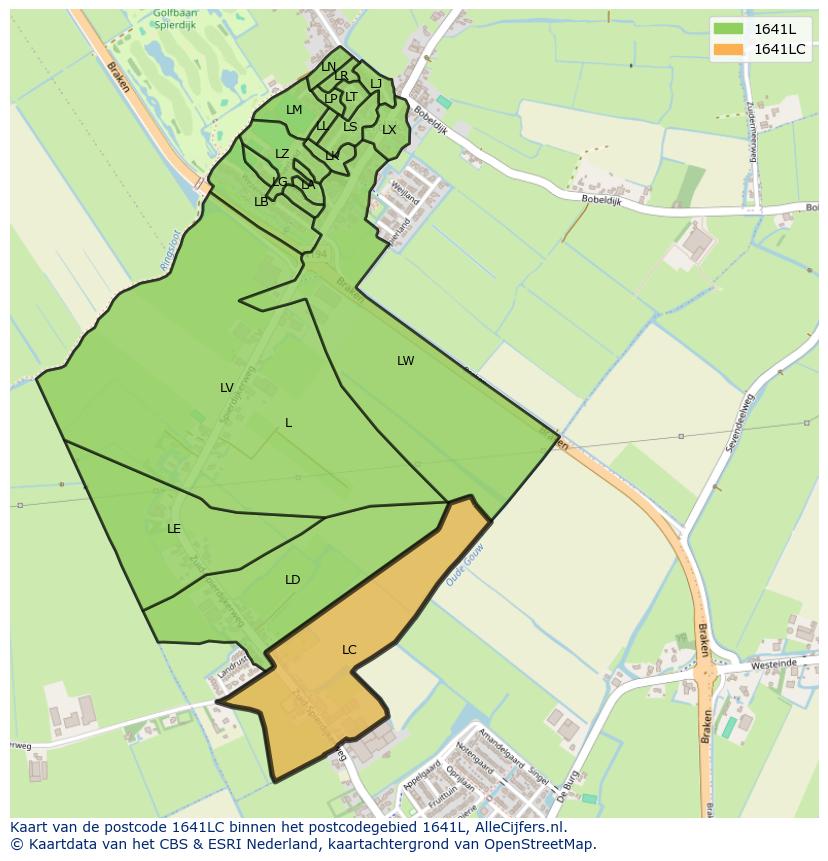 Afbeelding van het postcodegebied 1641 LC op de kaart.