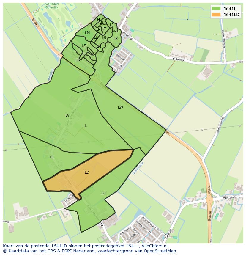 Afbeelding van het postcodegebied 1641 LD op de kaart.