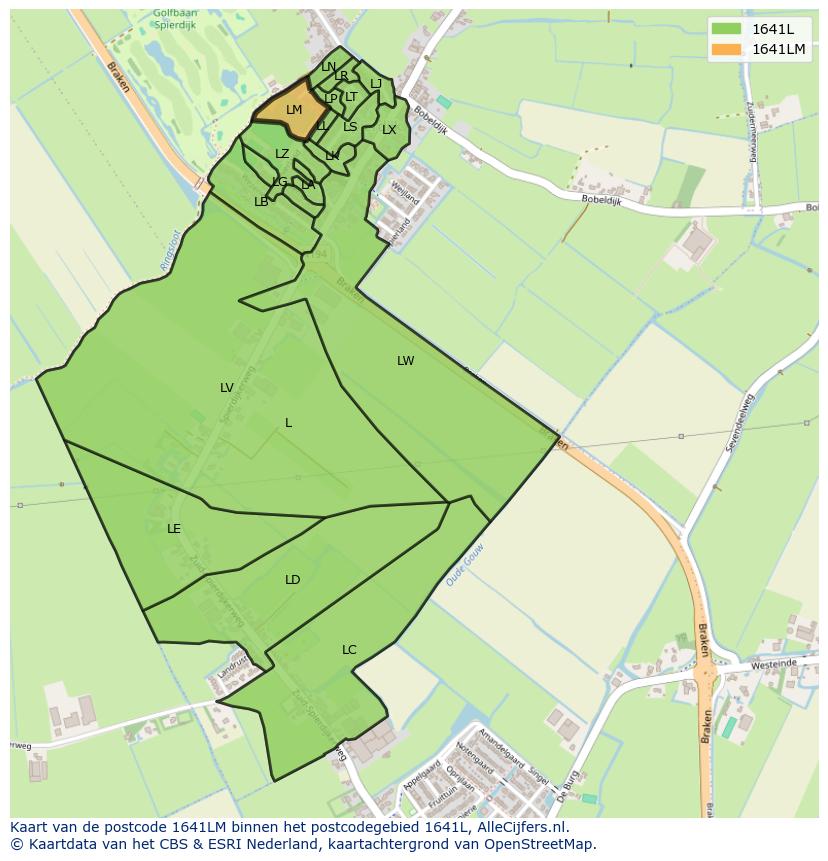 Afbeelding van het postcodegebied 1641 LM op de kaart.