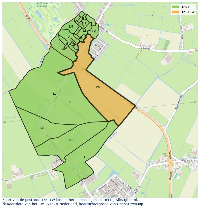 Afbeelding van het postcodegebied 1641 LW op de kaart.