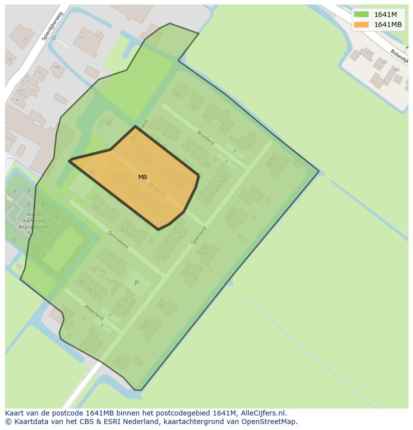 Afbeelding van het postcodegebied 1641 MB op de kaart.