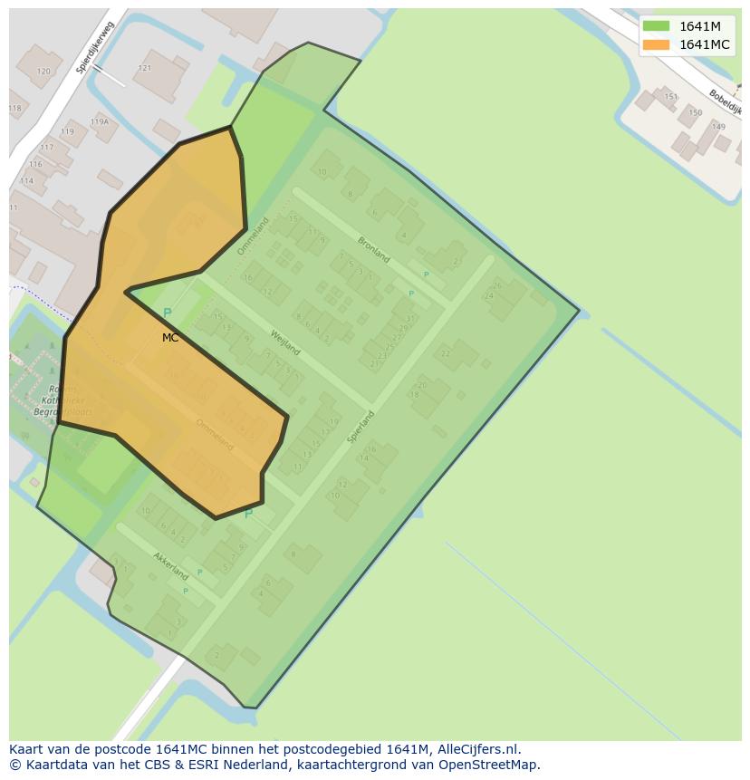 Afbeelding van het postcodegebied 1641 MC op de kaart.