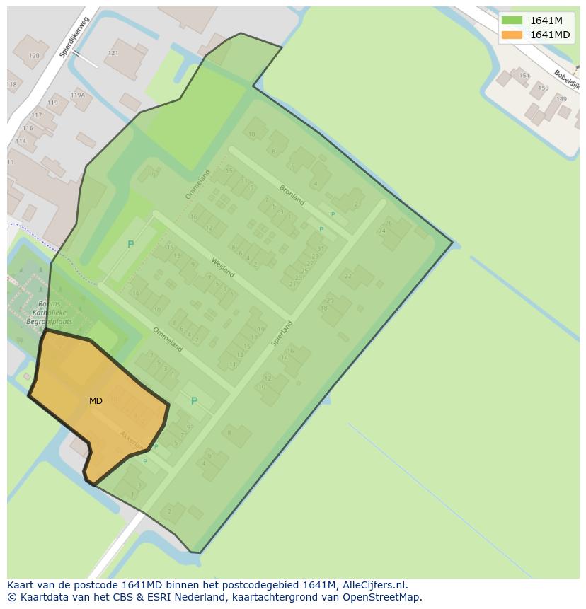 Afbeelding van het postcodegebied 1641 MD op de kaart.