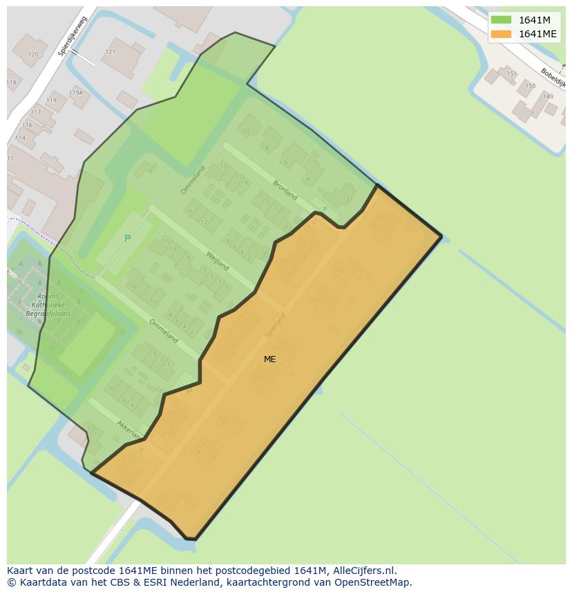 Afbeelding van het postcodegebied 1641 ME op de kaart.