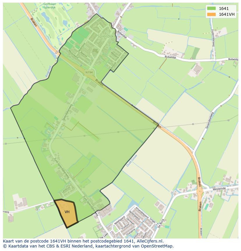 Afbeelding van het postcodegebied 1641 VH op de kaart.