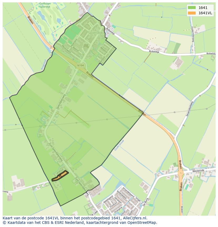 Afbeelding van het postcodegebied 1641 VL op de kaart.