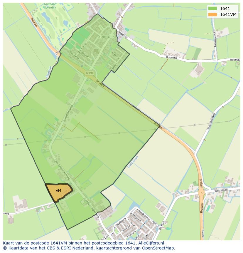 Afbeelding van het postcodegebied 1641 VM op de kaart.