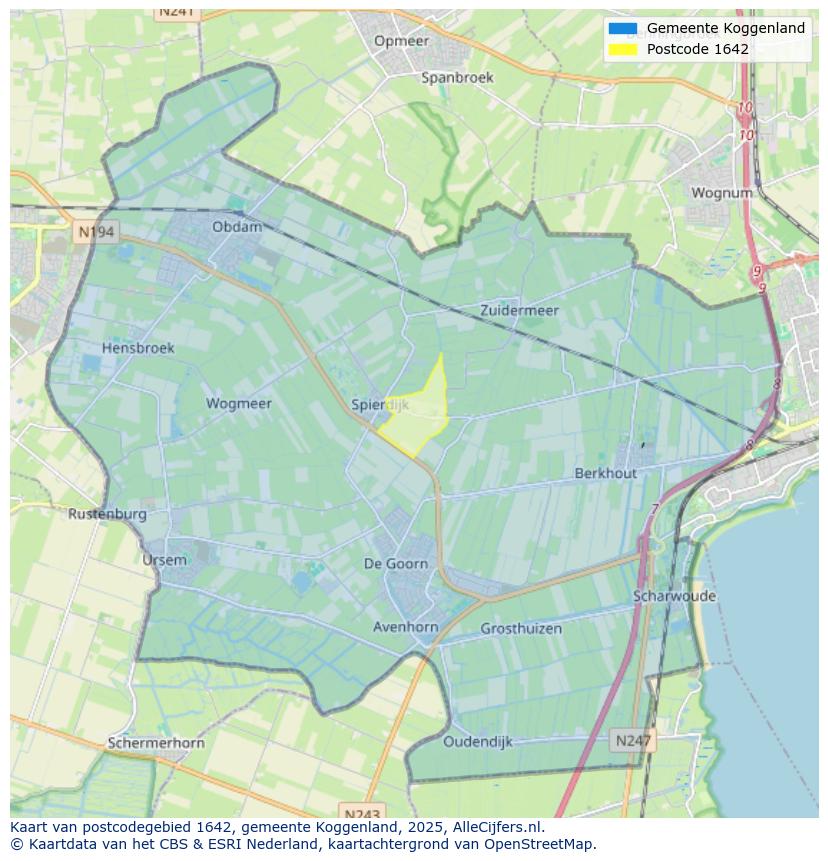 Afbeelding van het postcodegebied 1642 op de kaart.