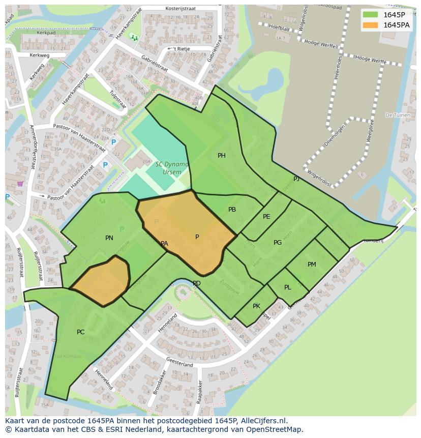 Afbeelding van het postcodegebied 1645 PA op de kaart.