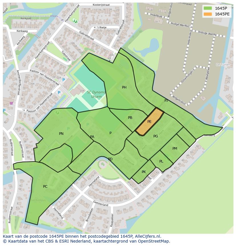 Afbeelding van het postcodegebied 1645 PE op de kaart.