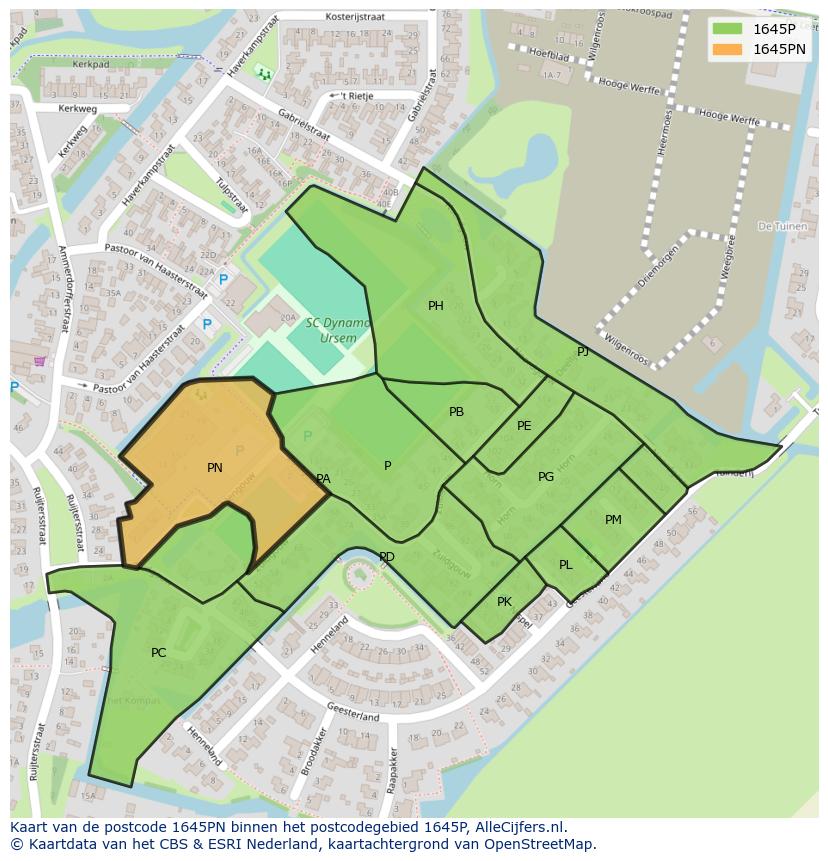 Afbeelding van het postcodegebied 1645 PN op de kaart.