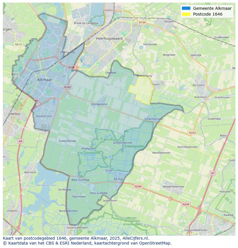 Afbeelding van het postcodegebied 1646 op de kaart.