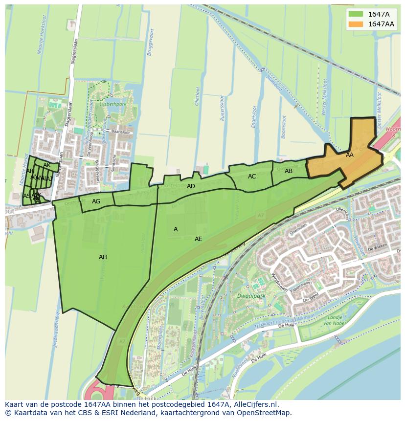 Afbeelding van het postcodegebied 1647 AA op de kaart.