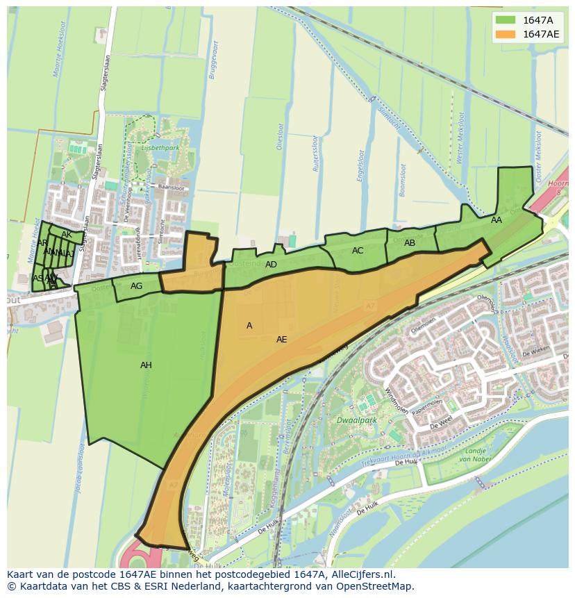 Afbeelding van het postcodegebied 1647 AE op de kaart.