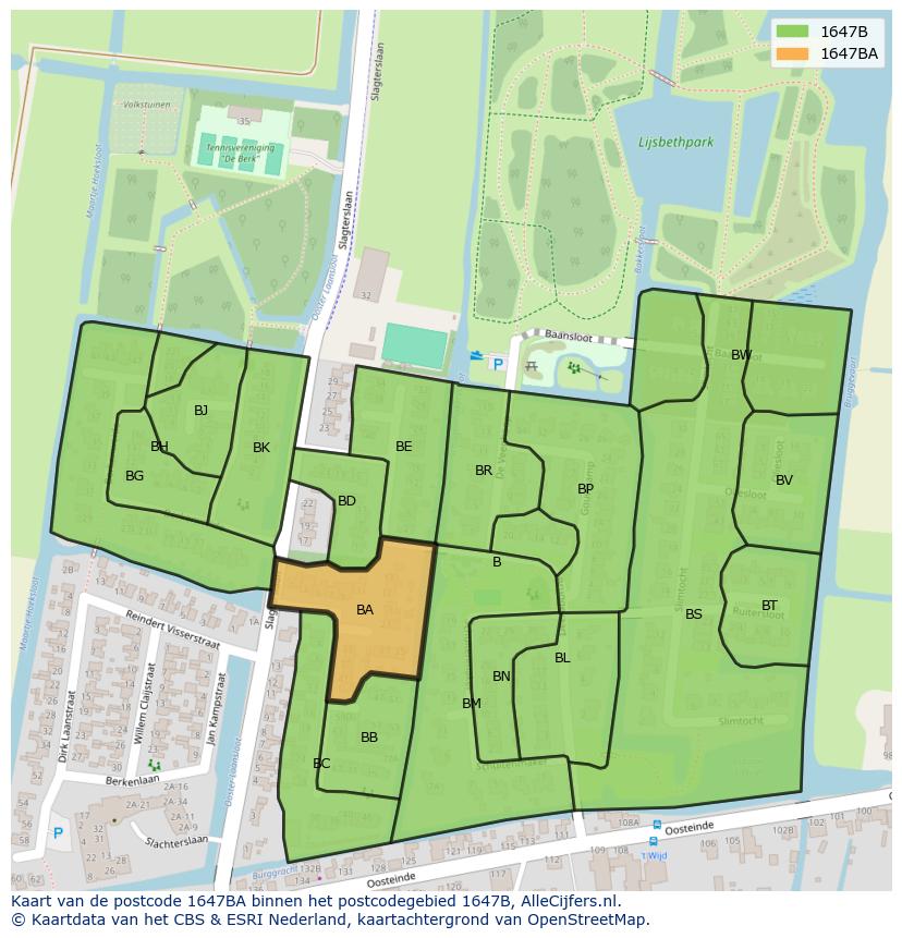 Afbeelding van het postcodegebied 1647 BA op de kaart.