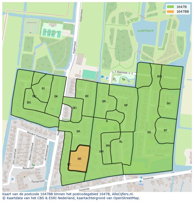 Afbeelding van het postcodegebied 1647 BB op de kaart.