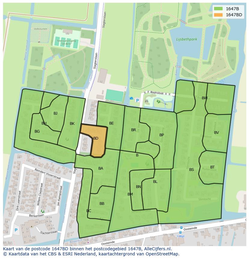 Afbeelding van het postcodegebied 1647 BD op de kaart.