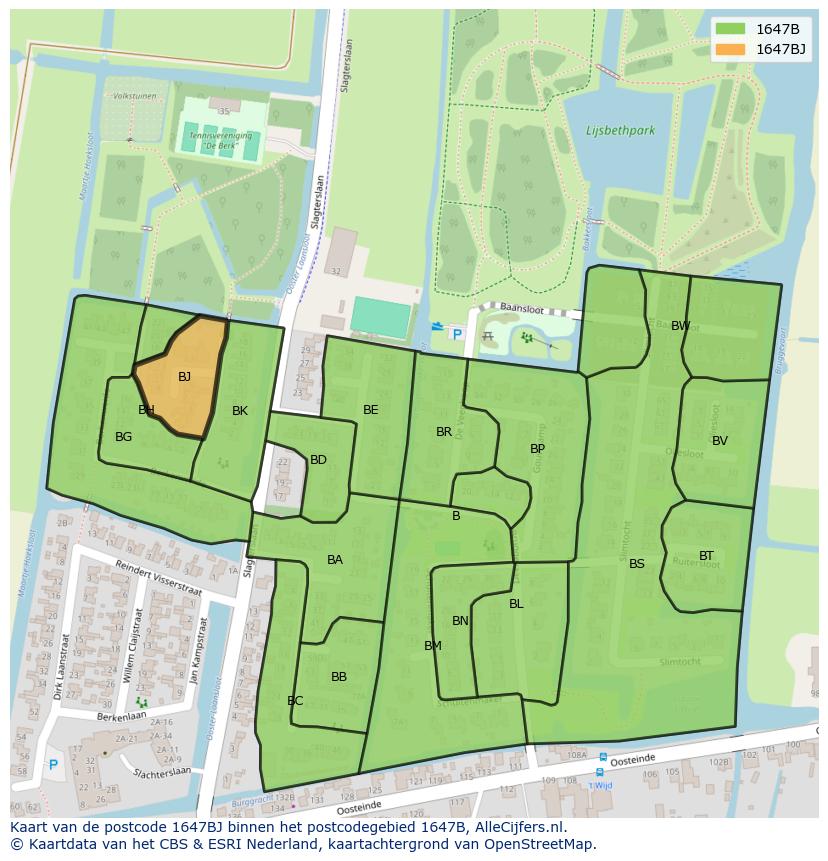 Afbeelding van het postcodegebied 1647 BJ op de kaart.