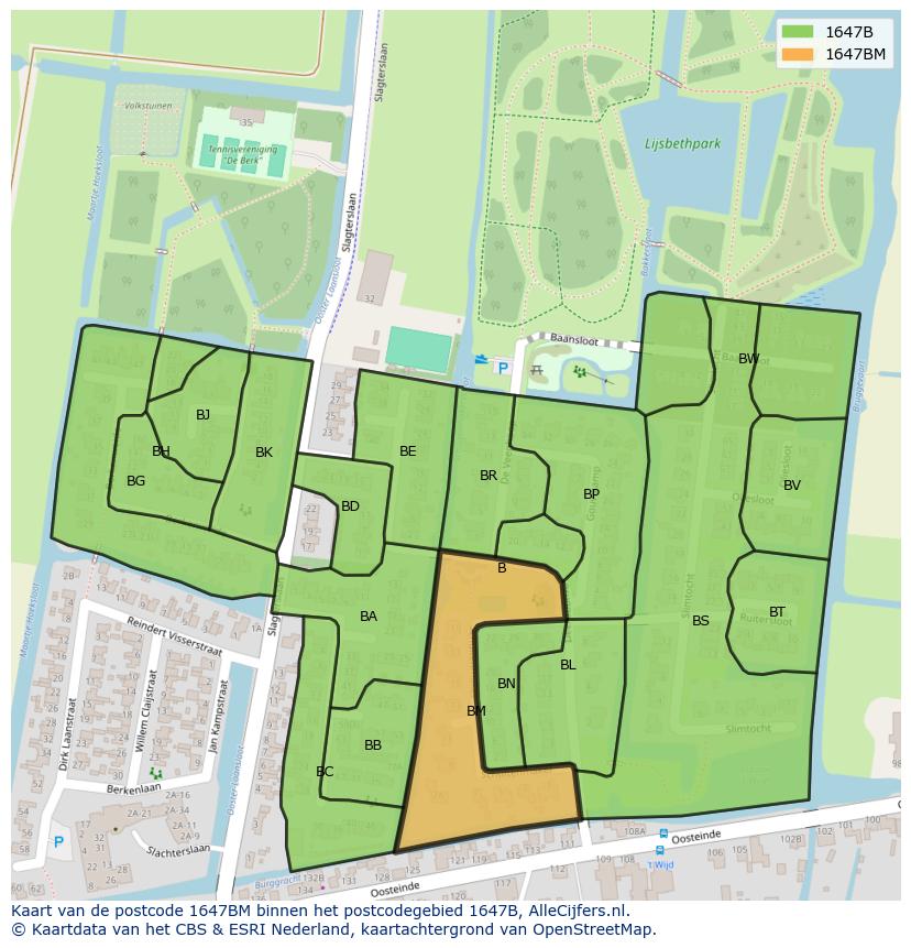 Afbeelding van het postcodegebied 1647 BM op de kaart.