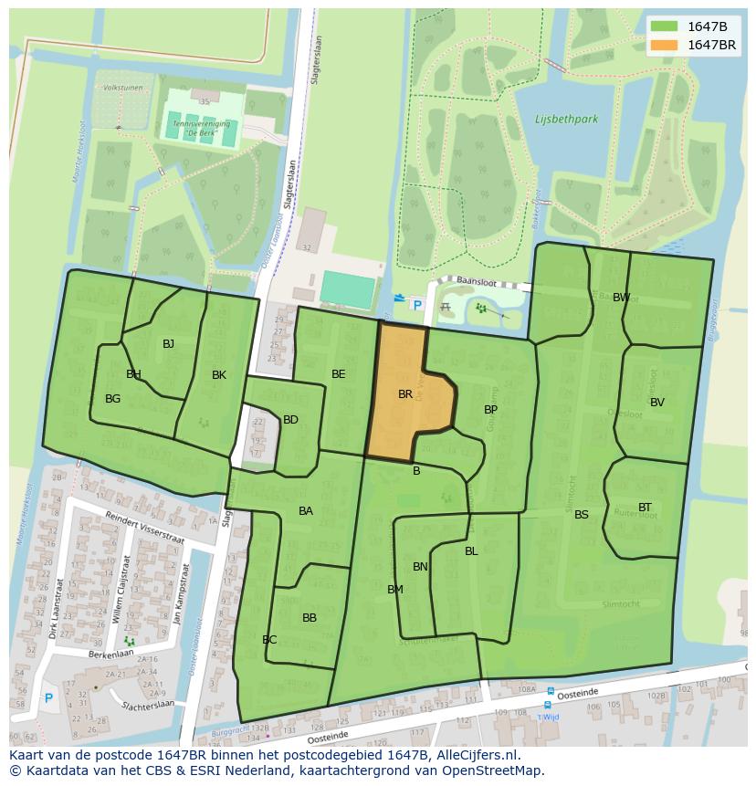 Afbeelding van het postcodegebied 1647 BR op de kaart.