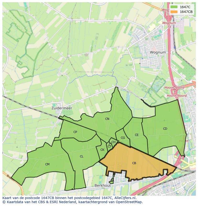Afbeelding van het postcodegebied 1647 CB op de kaart.